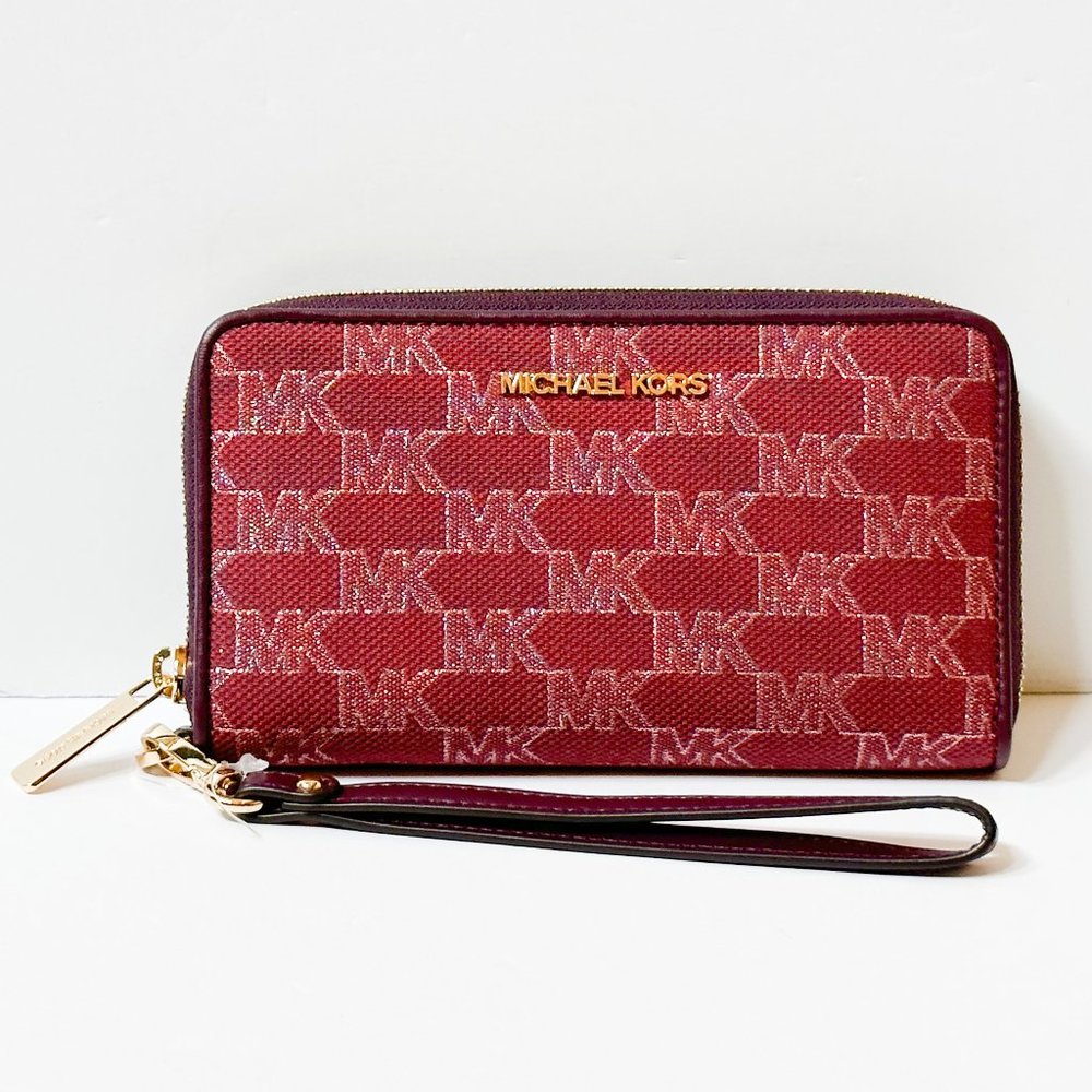 Michael Kors Jet Set Travel Large Phone Case Wallet MK Signature Mulberry Multi